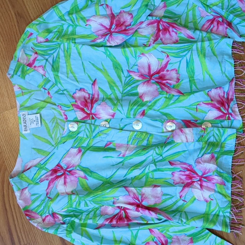 Vintage PARADISO Resort Wear Beaded Trim Button Front Jacket